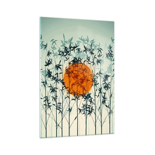 Obraz na szkle - Pomarańczowe słońce wśród bambusowych gałęzi - 70x100cm - Japońskie słońce - Nowoczesna dekoracja ścienna do salonu i sypialni ARTTOR