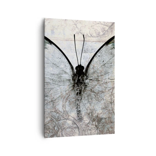 Obraz na płótnie - Motyl w odcieniach zieleni i szarości na ozdobnym tle - 80x120cm - W secesyjnym stylu - Nowoczesna dekoracja ścienna do salonu i sypialni ARTTOR