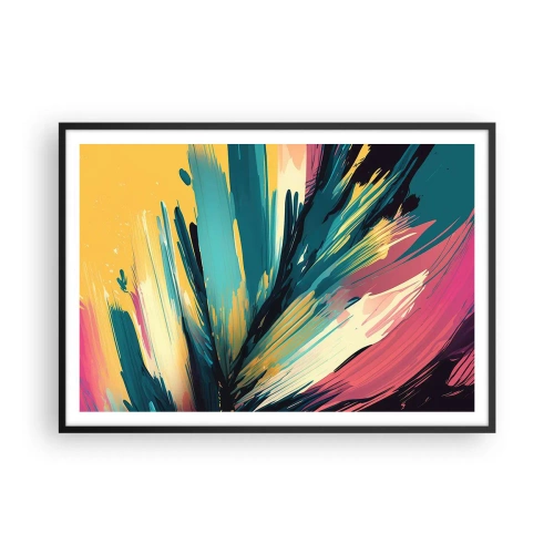 Plakat w czarnej ramie - Abstrakcyjna kompozycja w intensywnych i kontrastowych barwach - 100x70cm - Kompozycja – eksplozja radości - Nowoczesna dekoracja ścienna do salonu i sypialni ARTTOR