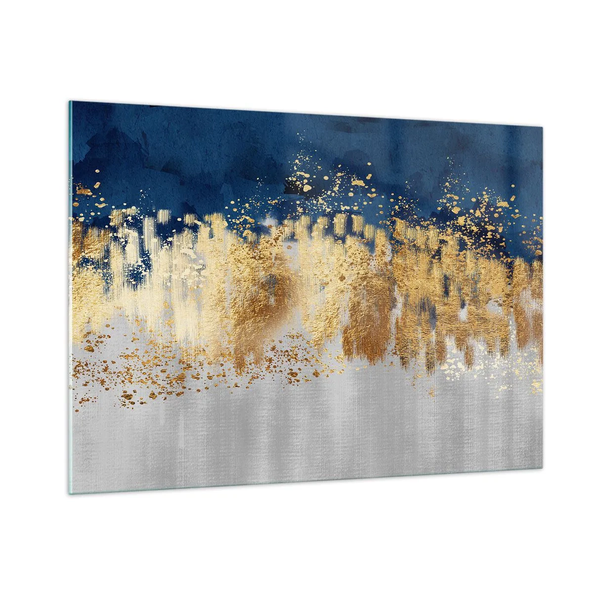 Obraz na szkle - Złote akcenty na granatowym i srebrnym tle - 100x70cm - Nowoczesna kompozycja z błyskiem - Nowoczesna dekoracja ścienna do salonu, kuchni i sypialni ARTTOR