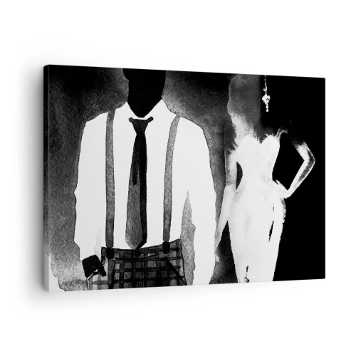 Obraz na płótnie - Postacie w stylu noir, czarno-biała elegancja i tajemniczość - 70x50cm - W klimacie noir - Nowoczesna dekoracja ścienna do salonu i sypialni ARTTOR