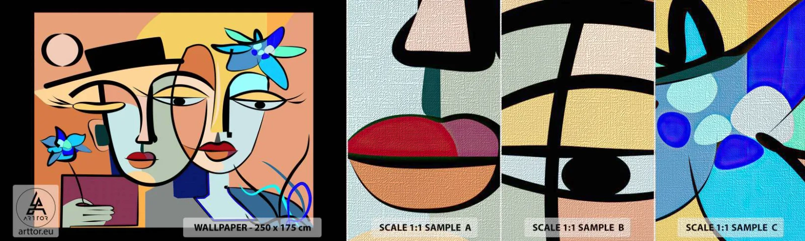 Fototapeta Próbka Premium Canvas - Picassowskie randez vous - Twarze, Nowoczesny, Kubizm - 100x30 cm