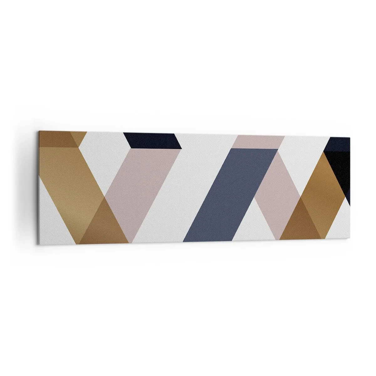 Obraz na płótnie - Geometryczne wzory w odcieniach złota i granatu - 160x50cm - Płaszczyzny i kąty - Nowoczesna dekoracja ścienna do salonu i sypialni ARTTOR