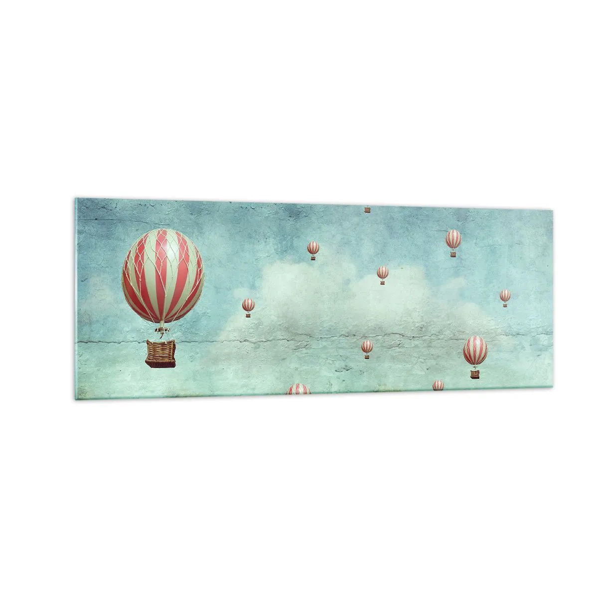 Obraz na szkle - Retro balony na tle błękitnego nieba i zieleni - 140x50cm - Wolni od zgiełku życia - Nowoczesna dekoracja ścienna do salonu i sypialni ARTTOR