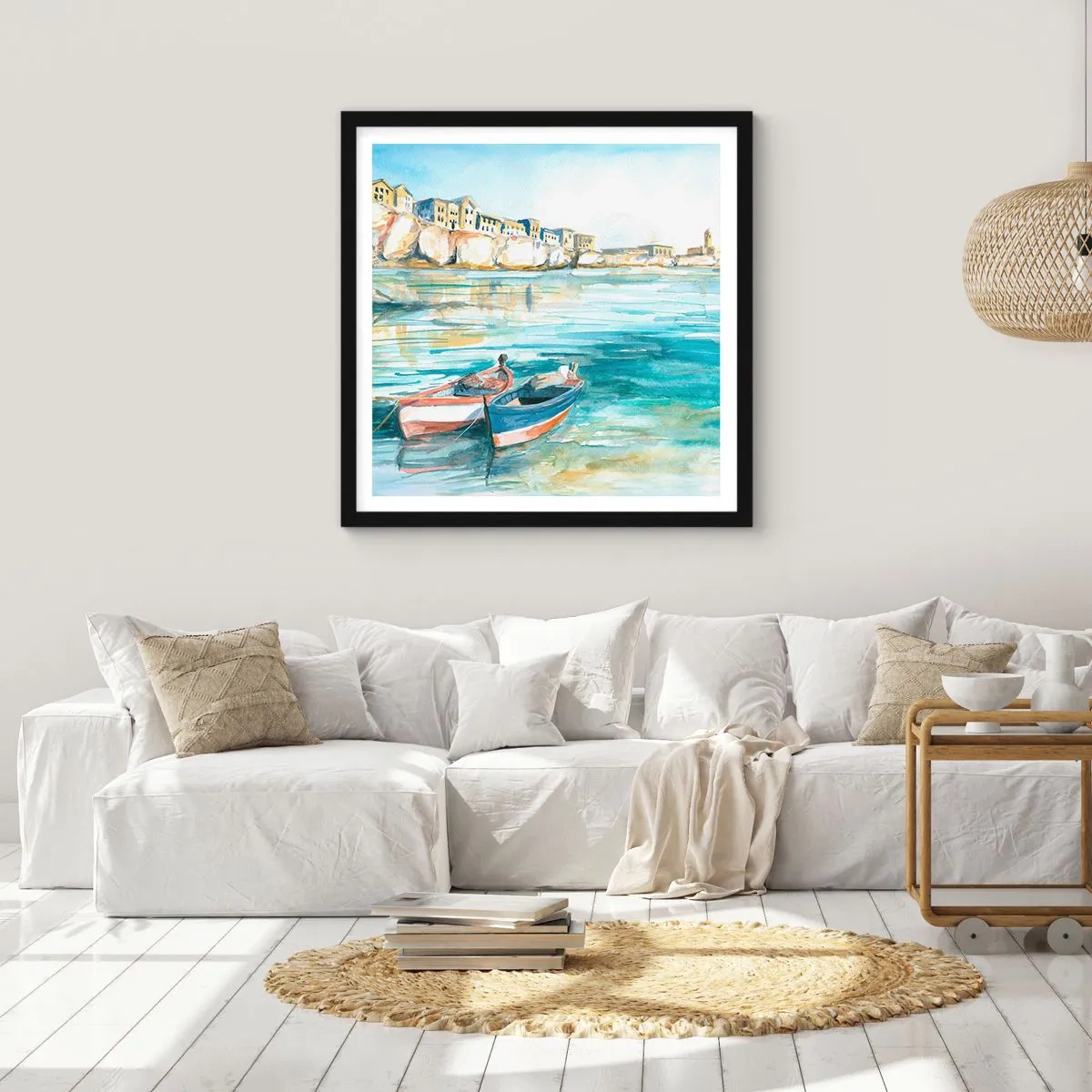 Plakat w czarnej ramie - Pejzaż w lazurze - 30x30 cm