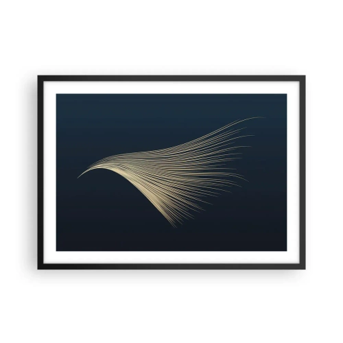 Plakat w czarnej ramie - Delikatna linia przypominająca pióro na granatowym tle - 70x50cm - Jak anioła włos - Nowoczesna dekoracja ścienna do salonu i sypialni ARTTOR