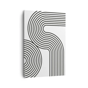 Obraz na płótnie - Abstrakcyjny obraz z czarnymi liniami tworzącymi geometryczne wzory na białym tle - 70x100cm - Na zakręcie - Nowoczesna dekoracja ścienna do salonu i sypialni ARTTOR
