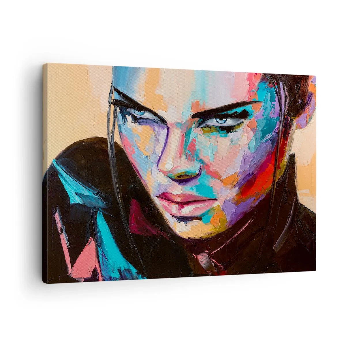Obraz na płótnie - Portret kobiety w wyrazistych kolorach abstrakcyjnych - 70x50cm - Dzikość serca - Nowoczesna dekoracja ścienna do salonu i sypialni ARTTOR