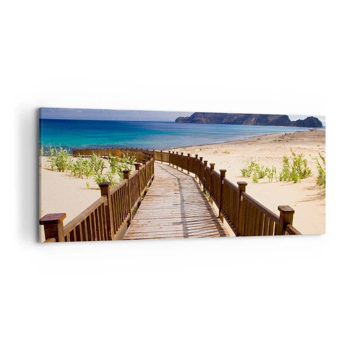 Obraz na płótnie - Drewniana ścieżka prowadząca na plażę z widokiem na ocean - 120x50cm - Zabierz mnie na wyspy szczęśliwe - Nowoczesna dekoracja ścienna do salonu i sypialni ARTTOR