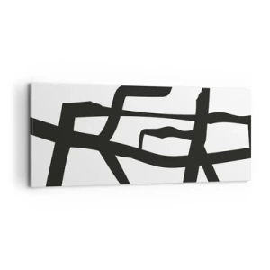Obraz na płótnie - Minimalistyczny czarno-biały wzór z geometrycznymi liniami - 120x50cm - Czarno-biała konstrukcja - Nowoczesna dekoracja ścienna do salonu i sypialni ARTTOR