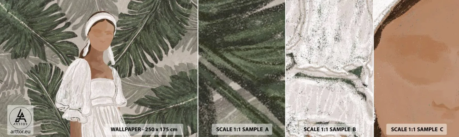 Fototapeta Próbka Samoprzylepna Deluxe Sticker - Portret egzotyczny - Boho, Kobieta, Liście - 100x30 cm