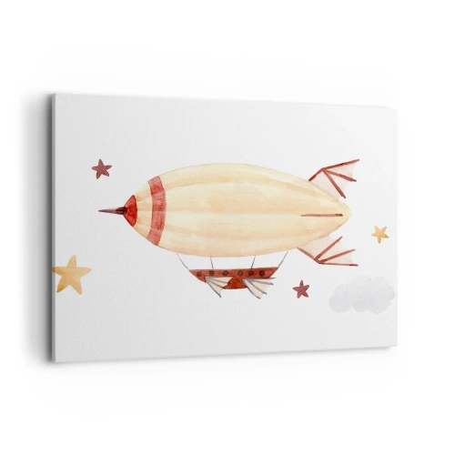 Obraz na płótnie - Ręcznie malowany sterowiec na tle gwiazd - 100x70cm - Powietrzny statek - Nowoczesna dekoracja ścienna do salonu, kuchni i sypialni ARTTOR