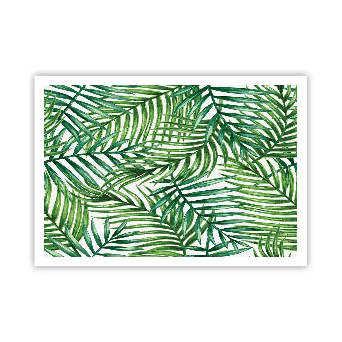 Plakat - Zielone liście tropikalnych palm na jasnym tle - 100x70cm - Pod zielonym baldachimem - Nowoczesna dekoracja ścienna do salonu i sypialni ARTTOR