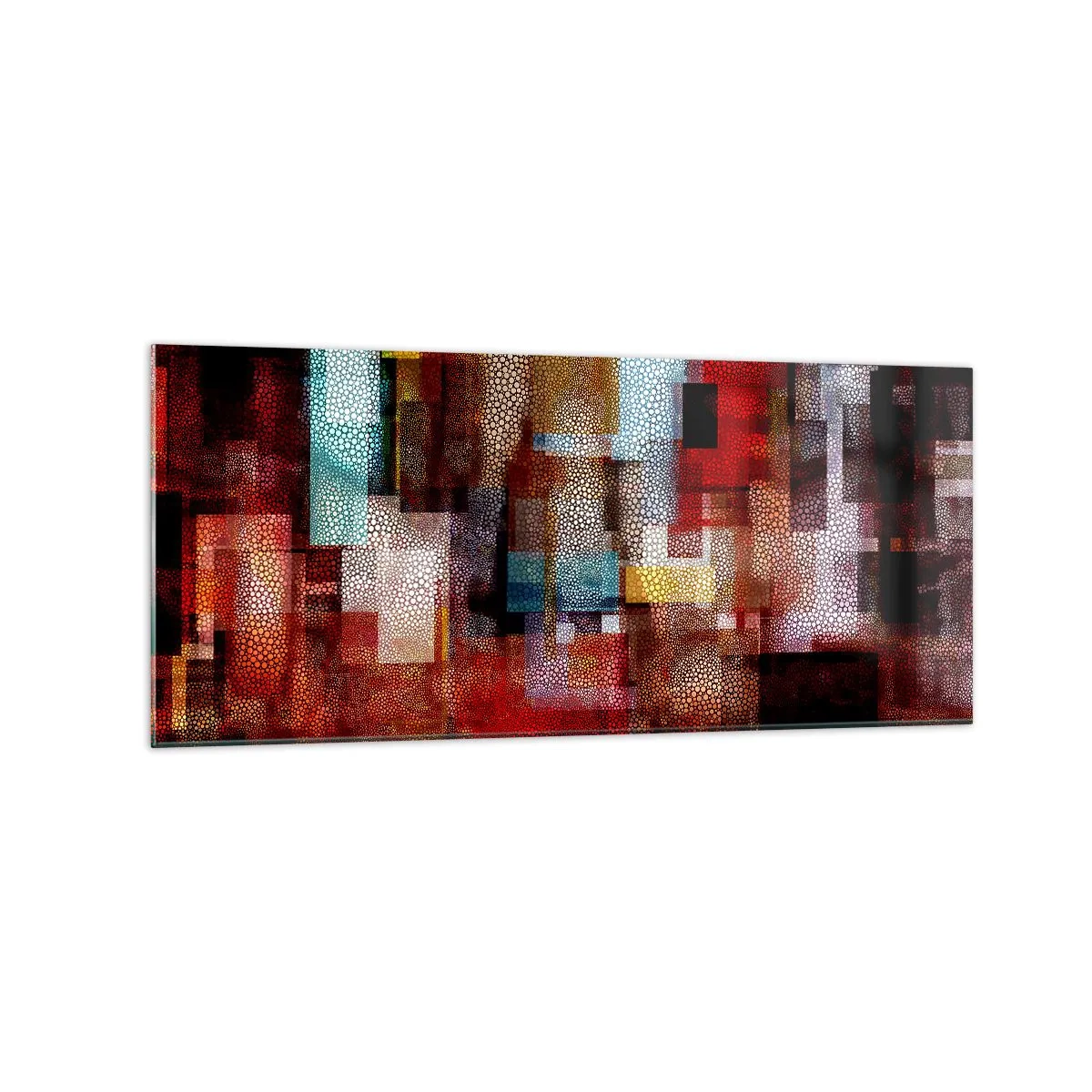 Obraz na szkle - Geometryczna abstrakcja w intensywnych odcieniach czerwieni - 120x50cm - Pomieszanie z poplątaniem - Nowoczesna dekoracja ścienna do salonu i sypialni ARTTOR