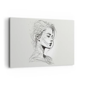 Obraz na płótnie - Delikatny portret kobiety w minimalistycznym stylu graficznym - 120x80cm - Portret w zamyśleniu - Nowoczesna dekoracja ścienna do salonu, kuchni i sypialni ARTTOR