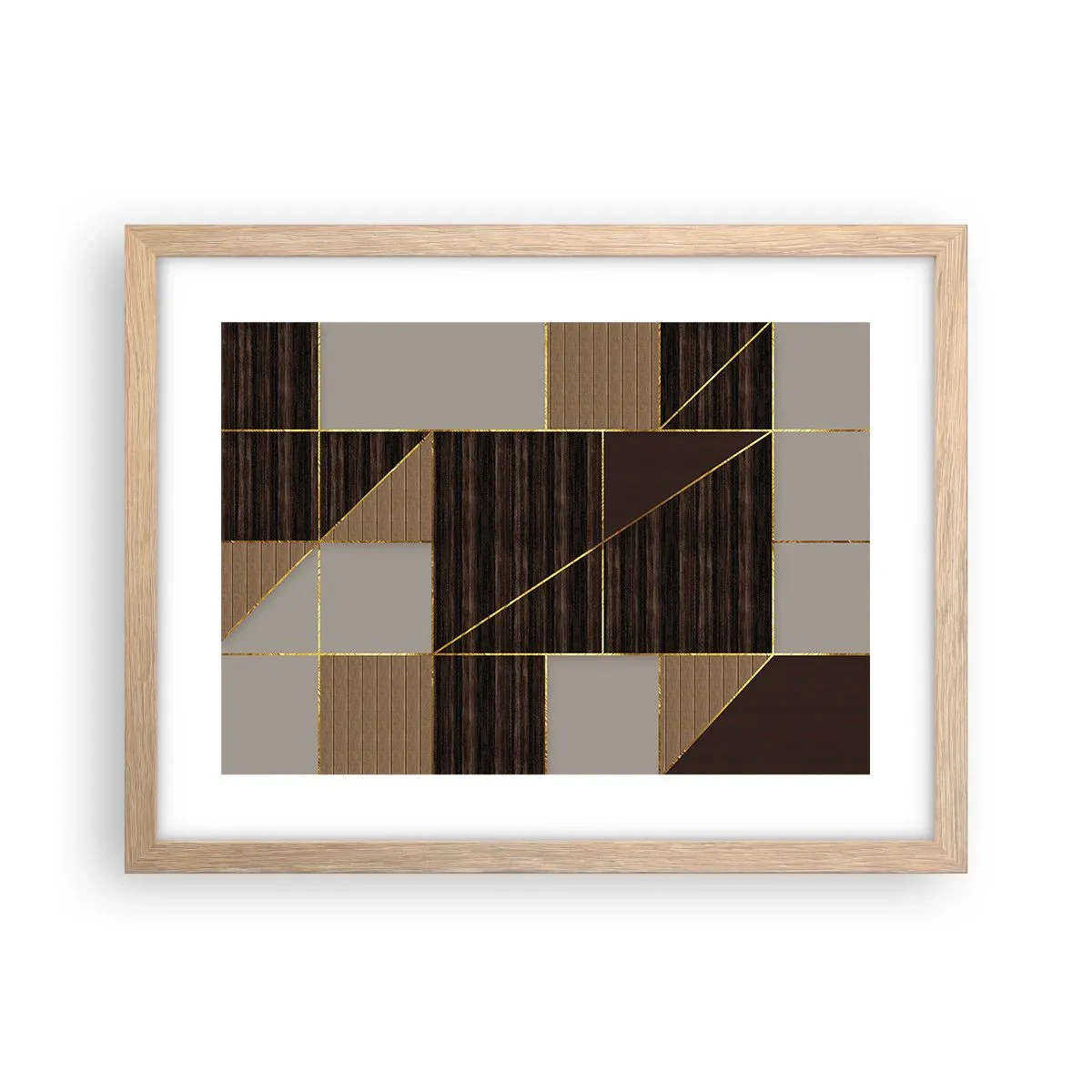 Plakat w ramie jasny dąb - Mozaika brązów i złota - 40x30 cm