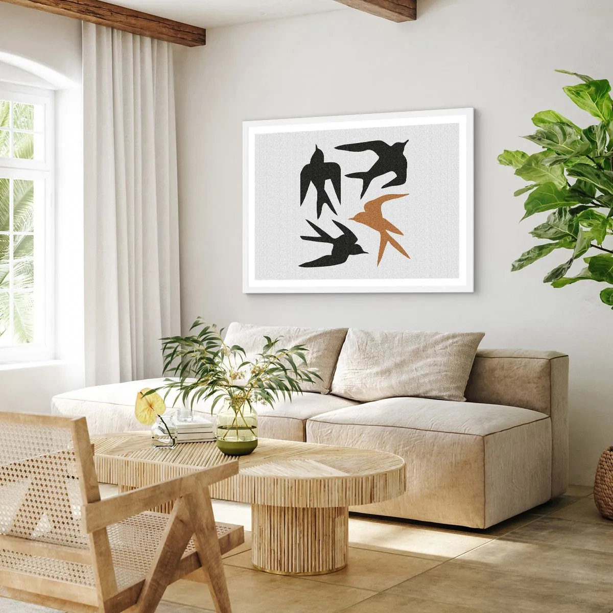 Plakat w białej ramie - Jaskółcze zabawy - 100x70 cm