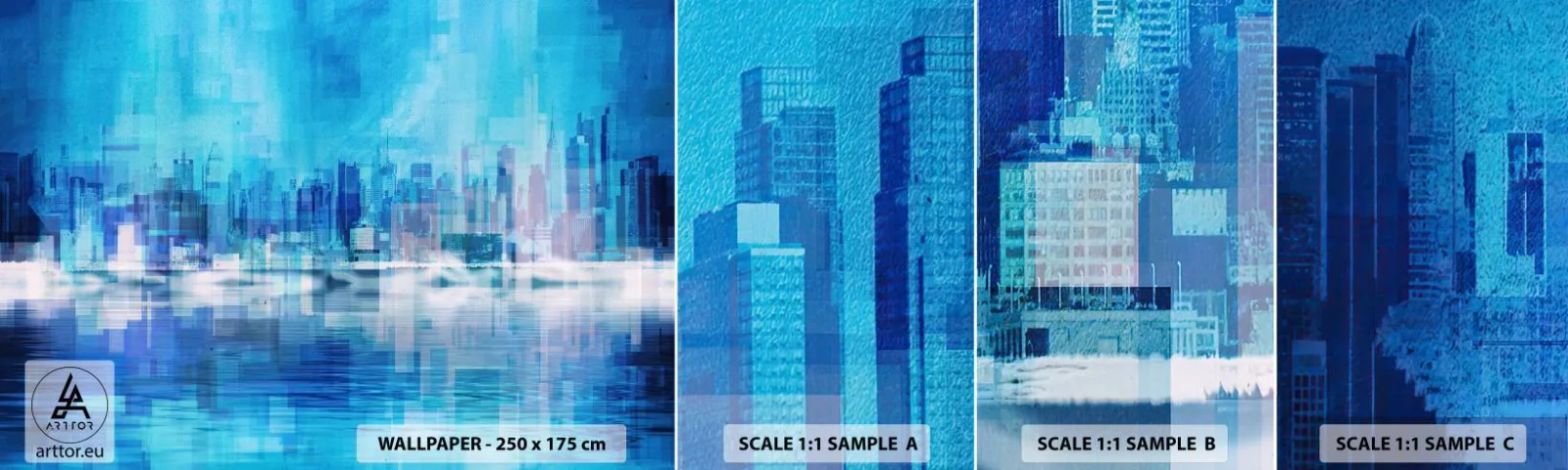 Fototapeta Próbka Samoprzylepna Deluxe Sticker - Zatopione w błękicie - Abstrakcja, Miasto, Architektura - 100x30 cm