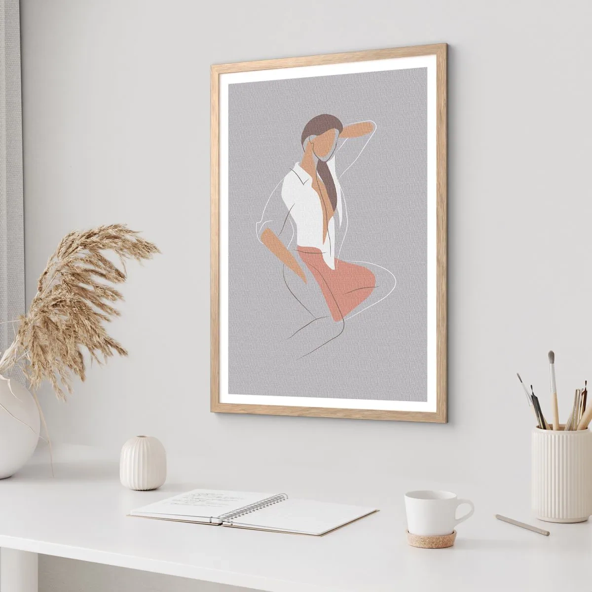 Plakat w ramie jasny dąb - Zarys wdzięku - 61x91 cm