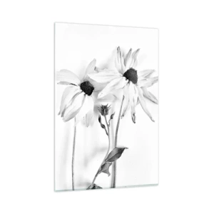 Obraz na szkle - Czarno-białe kwiaty o subtelnej kompozycji - 80x120cm - Nikt nie chce być sam - Nowoczesna dekoracja ścienna do salonu i sypialni ARTTOR