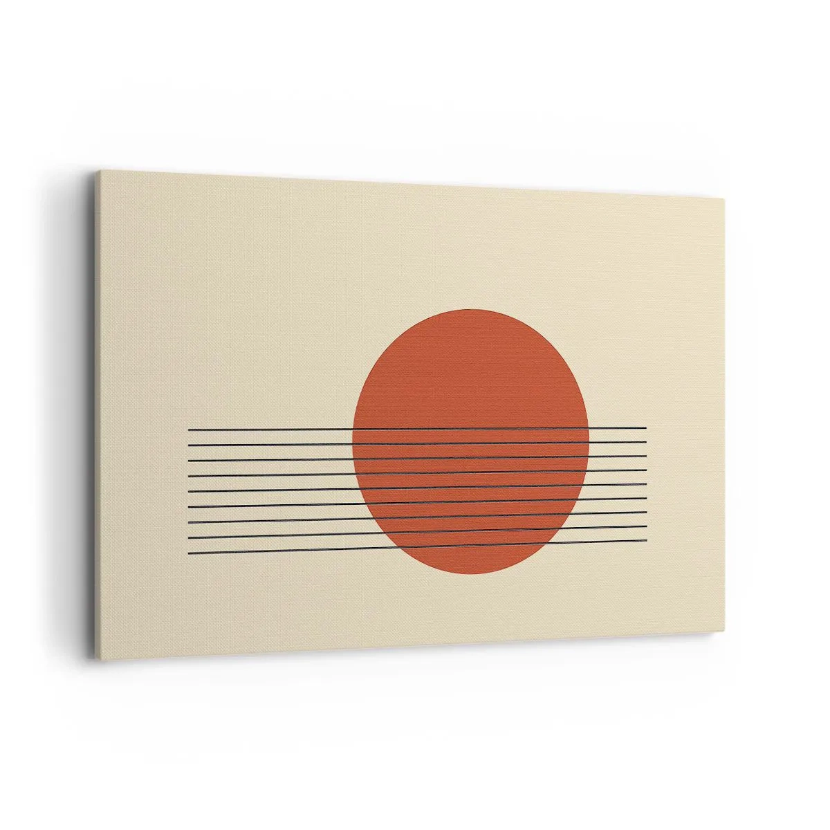 Obraz na płótnie - Abstrakcyjny okrąg w czerwieni z liniami na beżowym tle - 120x80cm - W koło i dalej - Nowoczesna dekoracja ścienna do salonu, kuchni i sypialni ARTTOR