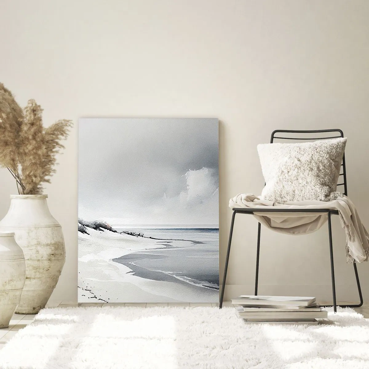 Obraz na szkle - Czarno-biała plaża z horyzontem i spokojnym morzem - 50x70cm - Od zawsze razem - Nowoczesna dekoracja ścienna do salonu, kuchni i sypialni ARTTOR