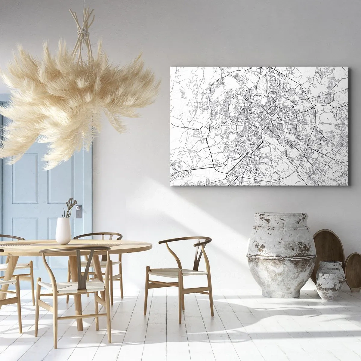 Obraz na płótnie - Miejska mapa w stylu minimalistycznym z delikatnymi liniami - 70x50cm - Rzymski krąg - Nowoczesna dekoracja ścienna do salonu i sypialni ARTTOR