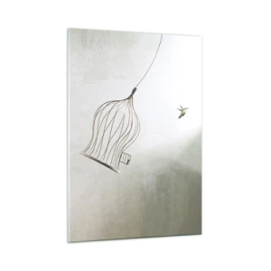 Obraz na szkle - Otwarta klatka i odlatujący koliber w świetle dziennym - 50x70cm - W swoim żywiole - Nowoczesna dekoracja ścienna do salonu, kuchni i sypialni ARTTOR