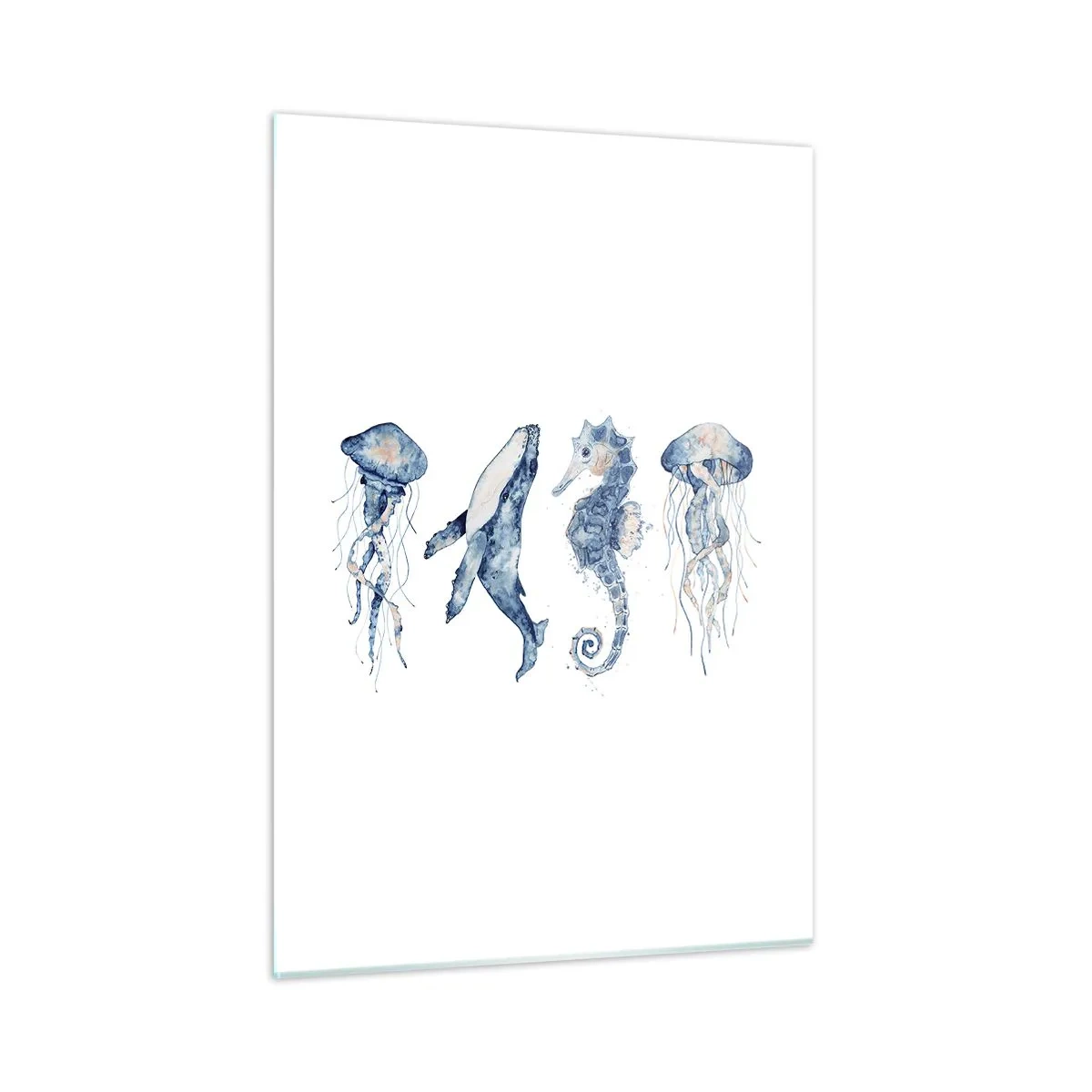 Obraz na szkle - Morskie stworzenia w delikatnym akwarelowym stylu - 50x70cm - Morskie dziwy - Nowoczesna dekoracja ścienna do salonu, kuchni i sypialni ARTTOR