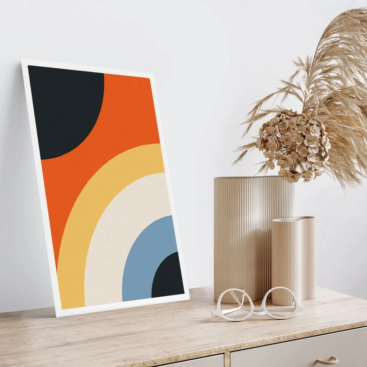 Plakat - Abstrakcyjne kolorowe łuki i okręgi - 50x70cm - Ku sobie - Nowoczesna dekoracja ścienna do salonu, kuchni i sypialni ARTTOR