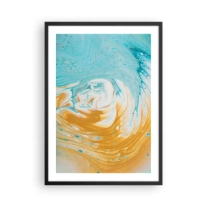 Plakat w czarnej ramie - Abstrakcyjny wir w odcieniach niebieskiego i pomarańczowego - 50x70cm - Pastelowy wir - Nowoczesna dekoracja ścienna do salonu i sypialni ARTTOR