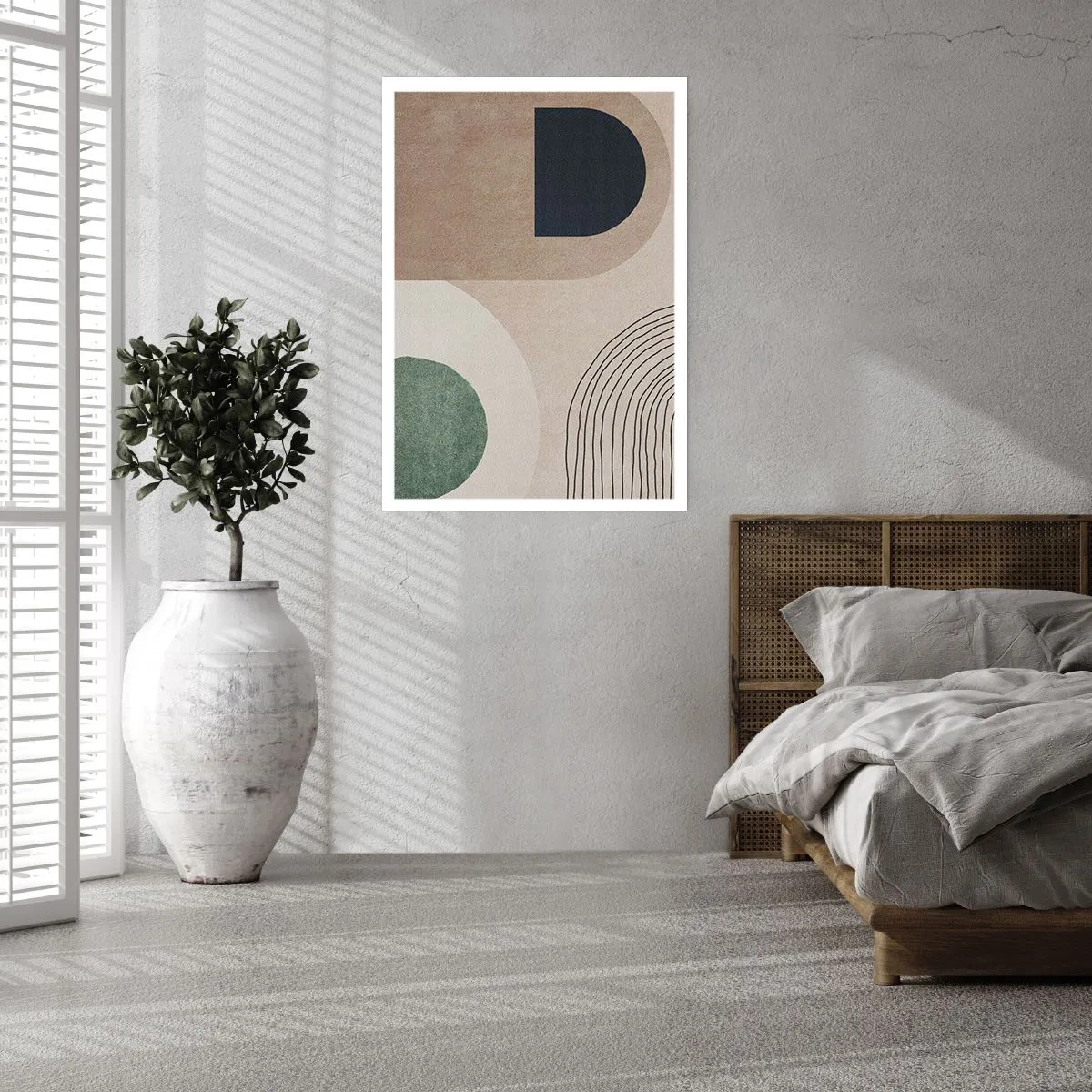 Plakat - Geometryczna abstrakcja w beżowych, zielonych i czarnych tonach - 50x70cm - Łagodność owalu - Nowoczesna dekoracja ścienna do salonu, kuchni i sypialni ARTTOR
