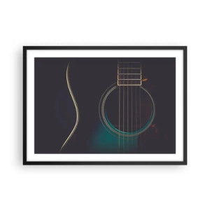 Plakat w czarnej ramie - Akustyczna gitara w ciemnym, eleganckim świetle - 70x50cm - Chwila zanim zabrzmi - Nowoczesna dekoracja ścienna do salonu i sypialni ARTTOR