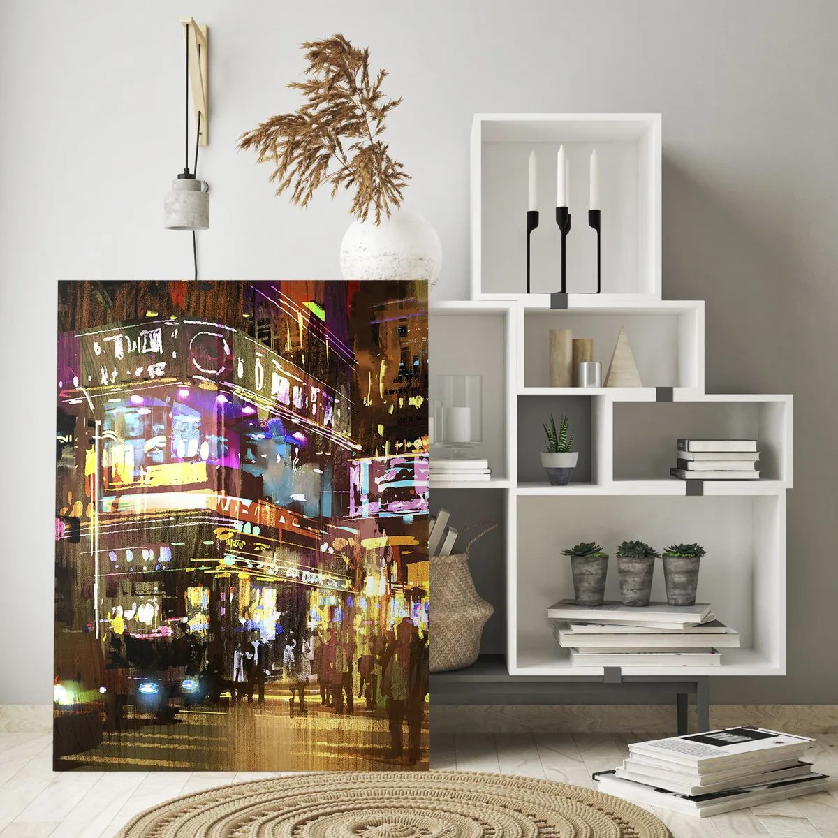 Obraz na szkle - Tętniące życiem miasto w świetle neonów - 50x70cm - W morzu światła - Nowoczesna dekoracja ścienna do salonu, kuchni i sypialni ARTTOR