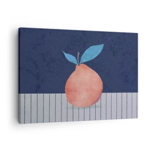 Obraz na płótnie - Abstrakcyjny owoc na tle kontrastowych kolorów i prostych linii - 70x50cm - Wypukłość i płaszczyzna - Nowoczesna dekoracja ścienna do salonu i sypialni ARTTOR