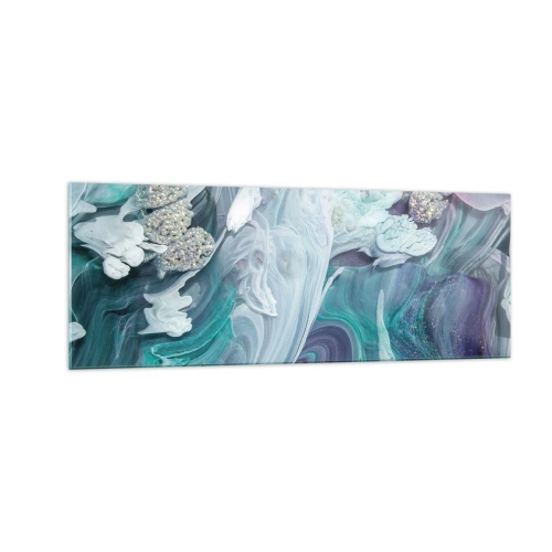Obraz na szkle - Abstrakcyjne wiry w odcieniach błękitu i bieli - 140x50cm - Nurty błękitu - Nowoczesna dekoracja ścienna do salonu i sypialni ARTTOR