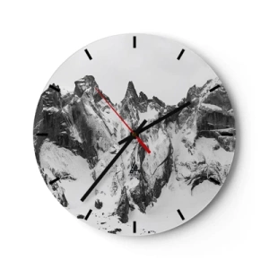 Zegar ścienny - Czarno-białe ośnieżone górskie szczyty - 30x30cm - Granitowa groźna grań - Nowoczesna dekoracja ścienna do salonu, kuchni i sypialni ARTTOR
