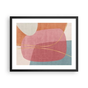 Plakat w czarnej ramie - Pastelowa kompozycja z nicią złota - 50x40 cm