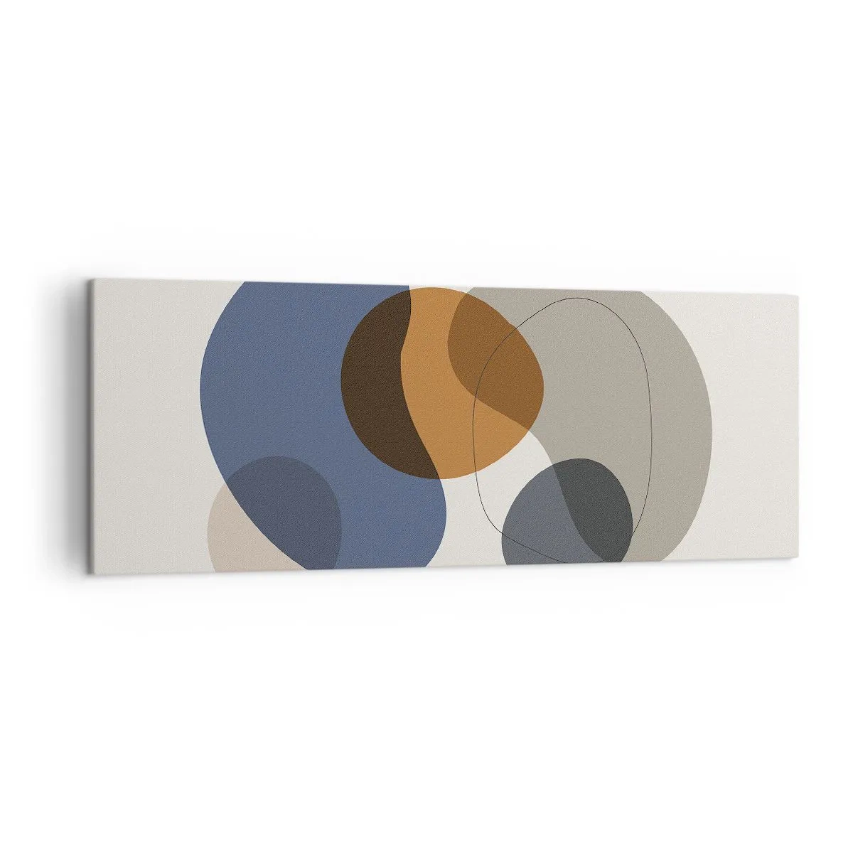 Obraz na płótnie - Abstrakcyjne kolorowe formy w odcieniach niebieskiego i brązu - 140x50cm - Krople barw - Nowoczesna dekoracja ścienna do salonu i sypialni ARTTOR