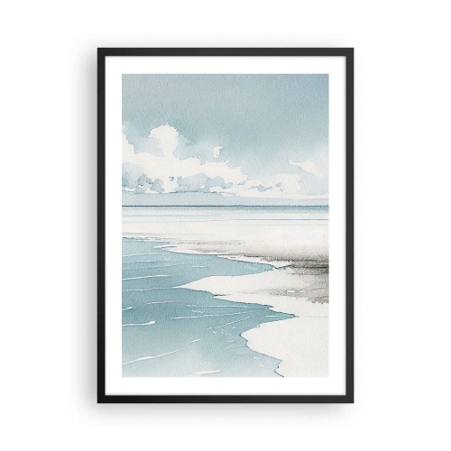 Plakat w czarnej ramie - Akwarelowy pejzaż nadmorski w pastelowych odcieniach - 50x70cm - Łagodny przypływ - Nowoczesna dekoracja ścienna do salonu i sypialni ARTTOR