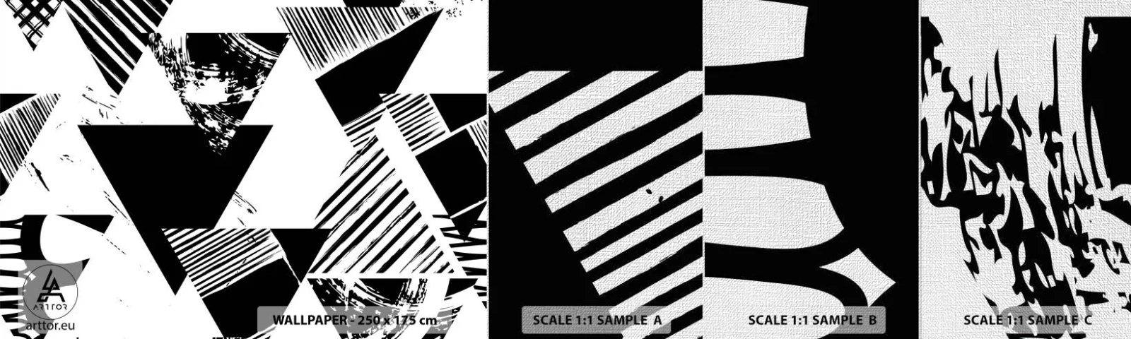 Fototapeta Próbka Premium Canvas - Deszcz trójkątów - Abstrakcja, Grafika, Czarno-Biały - 100x30 cm