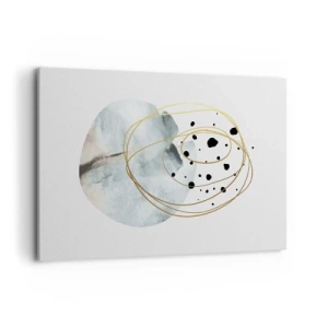 Obraz na płótnie - Minimalistyczna abstrakcja z geometrycznym wzorem i złotymi liniami - 120x80cm - W objęciach przestrzeni - Nowoczesna dekoracja ścienna do salonu, kuchni i sypialni ARTTOR