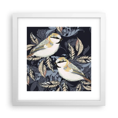 Plakat w białej ramie - Żółto-błękitny trel - 30x30 cm