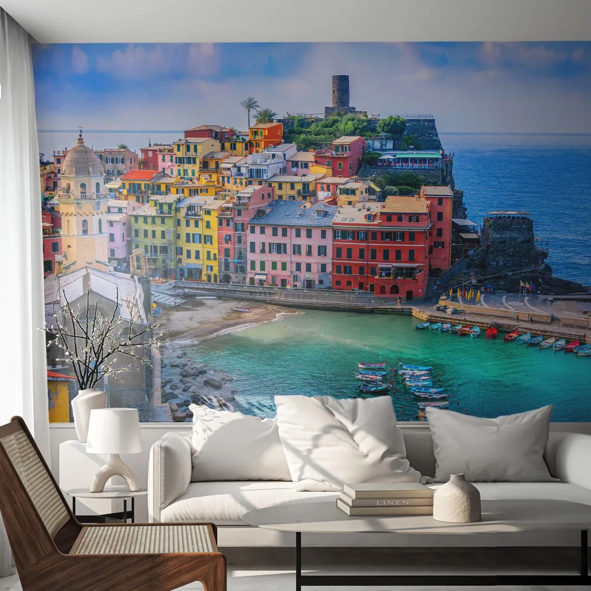 Fototapeta Premium Sand - Śródziemnomorskie magiczne miasteczko - Liguria, Miasto, Włochy - 150x105 cm