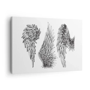 Obraz na płótnie - Trzy czarno-białe szkice skrzydeł w minimalistycznym stylu - 70x50cm - I ty możesz zostać aniołem - Nowoczesna dekoracja ścienna do salonu i sypialni ARTTOR