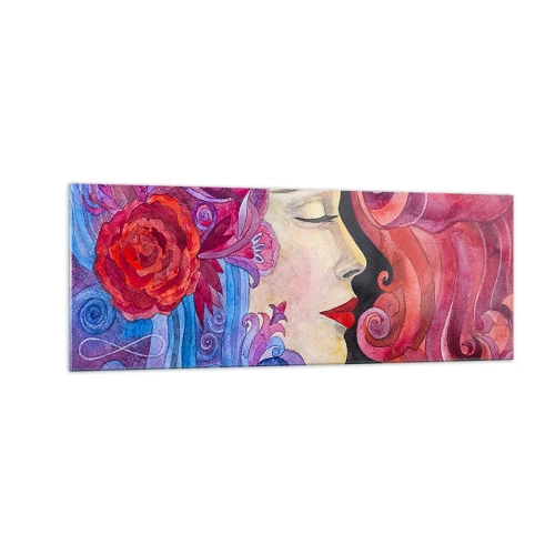 Obraz na szkle - Kolorowy profil kobiety w artystycznym stylu - 140x50cm - Secesja wciąż żywa - Nowoczesna dekoracja ścienna do salonu i sypialni ARTTOR