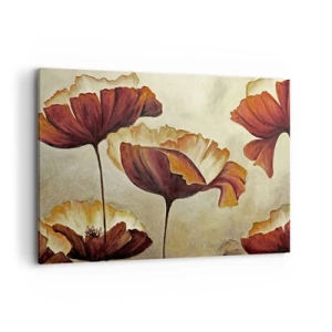 Obraz na płótnie - Subtelne kwiaty w odcieniach czerwieni i złota na jasnym tle - 120x80cm - Łąki łan - Nowoczesna dekoracja ścienna do salonu, kuchni i sypialni ARTTOR