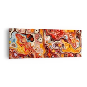 Obraz na płótnie - Abstrakcyjna kompozycja w ciepłych odcieniach czerwieni, pomarańczu i żółci - 140x50cm - Gdyby orzechy rozpływały się w miodzie - Nowoczesna dekoracja ścienna do salonu i sypialni ARTTOR