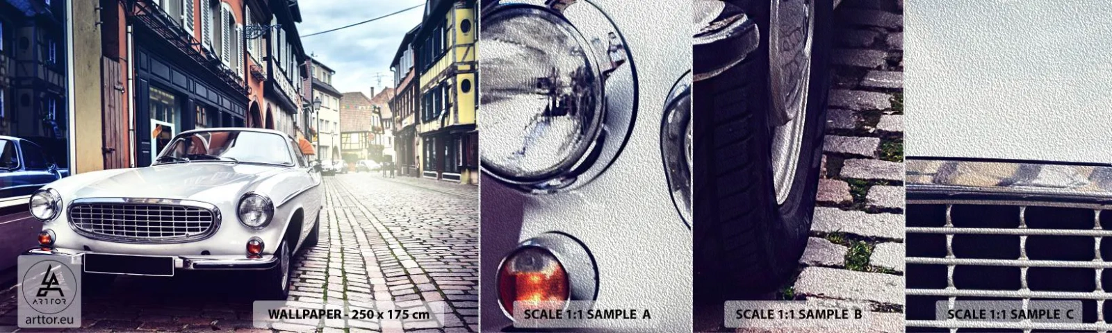 Fototapeta Próbka Premium Sand - Przeszłość to dziś - Samochód Vintage, Miasto, Francja - 100x30 cm