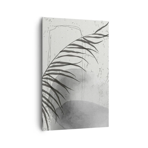 Obraz na płótnie - Delikatny motyw liścia palmy na jasnym tle w stylu skandynawskim - 80x120cm - Subtelna egzotyka natury - Nowoczesna dekoracja ścienna do salonu i sypialni ARTTOR